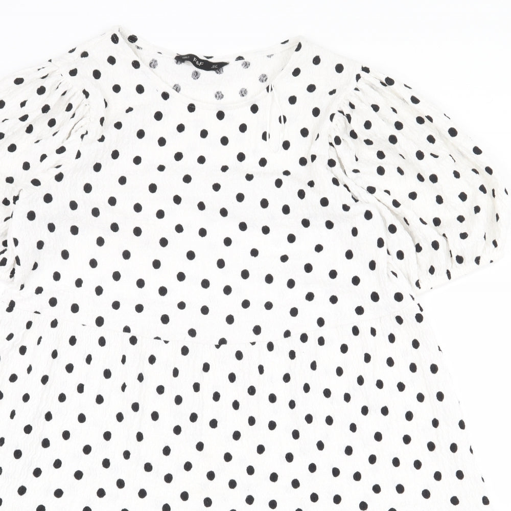 F&F Womens White Polka Dot Polyester A-Line Size 12 Boat Neck Pullover