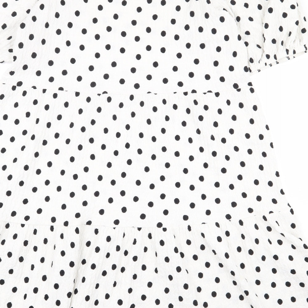 F&F Womens White Polka Dot Polyester A-Line Size 12 Boat Neck Pullover