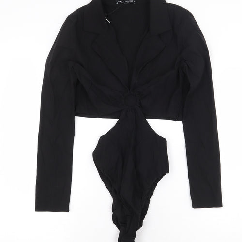Zara Womens Black Polyester Bodysuit One-Piece Size S Snap