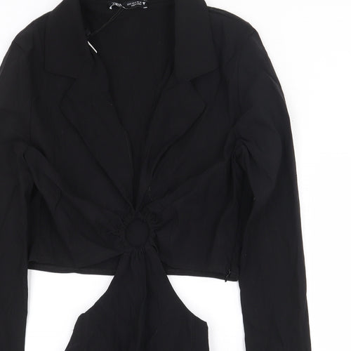 Zara Womens Black Polyester Bodysuit One-Piece Size S Snap