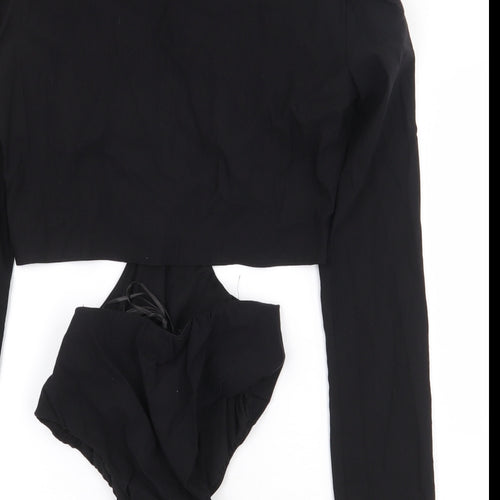 Zara Womens Black Polyester Bodysuit One-Piece Size S Snap
