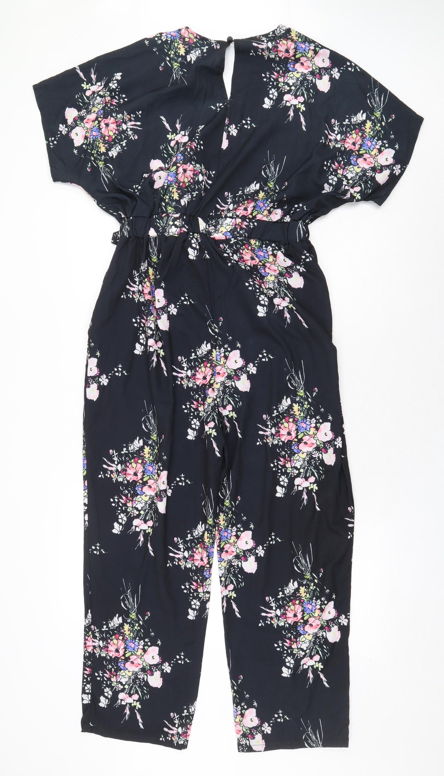 Preworn Womens Black Floral Polyester Jumpsuit One-Piece Size XL Button
