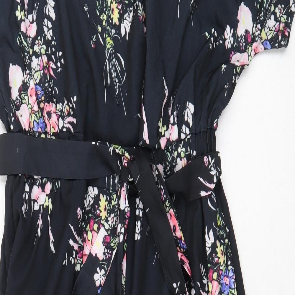 Preworn Womens Black Floral Polyester Jumpsuit One-Piece Size XL Button