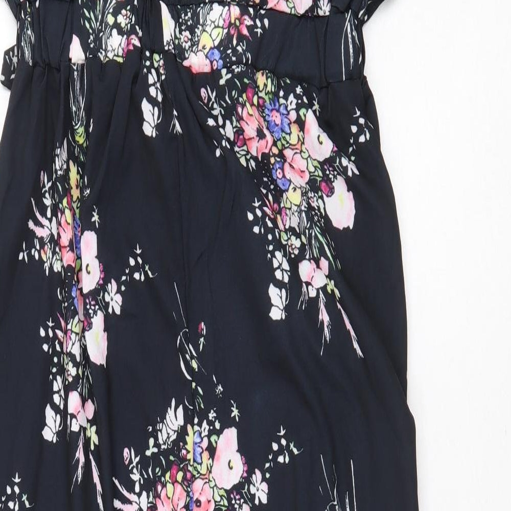 Preworn Womens Black Floral Polyester Jumpsuit One-Piece Size XL Button