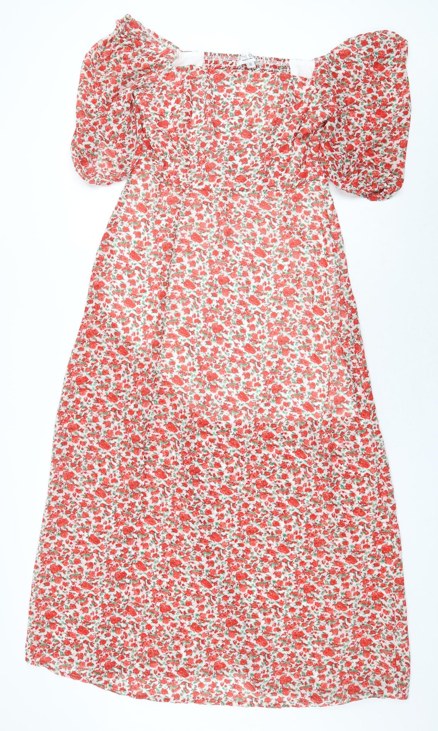 In the Style Womens Red Floral Polyester A-Line Size 10 Off the Shoulder Pullover