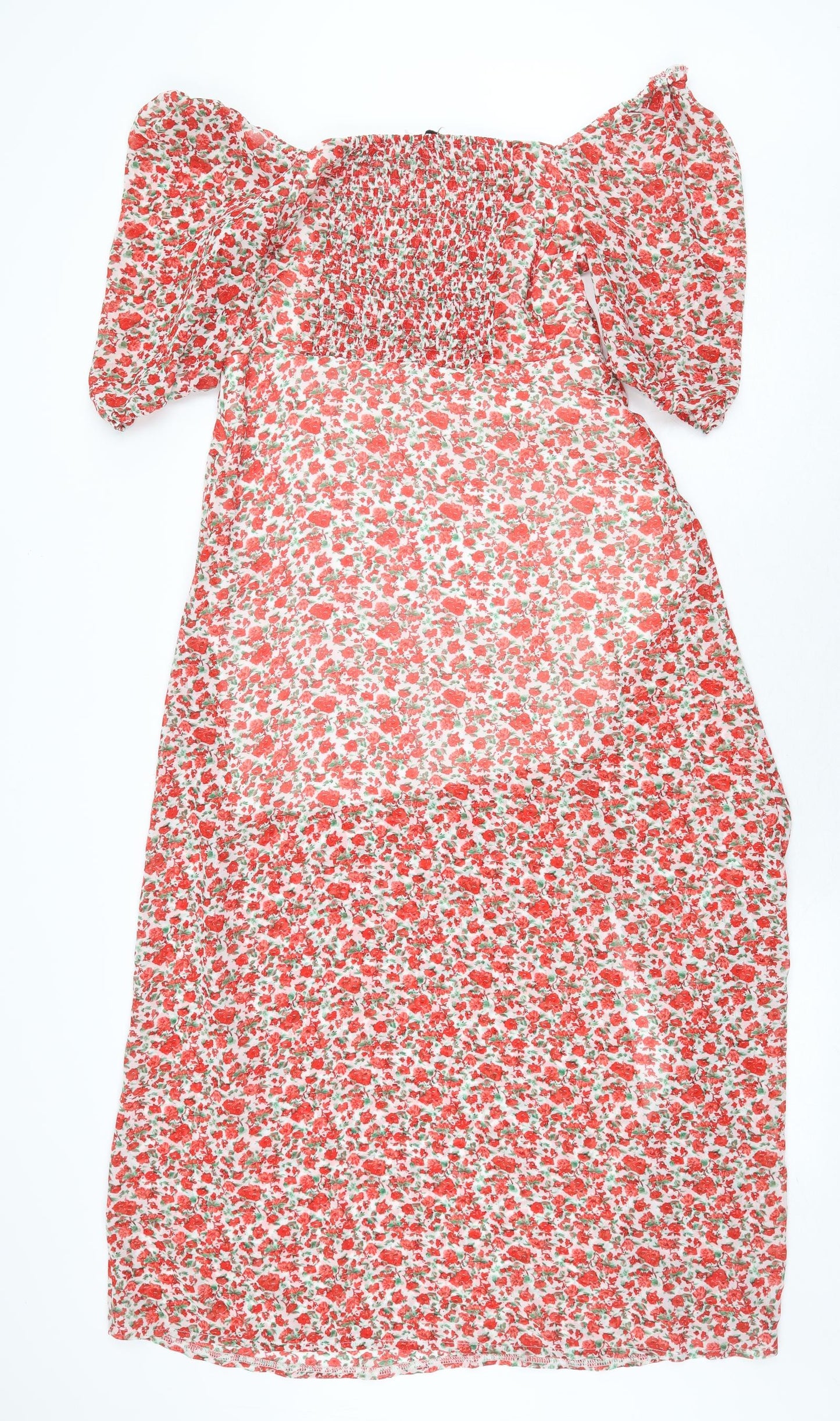 In the Style Womens Red Floral Polyester A-Line Size 10 Off the Shoulder Pullover