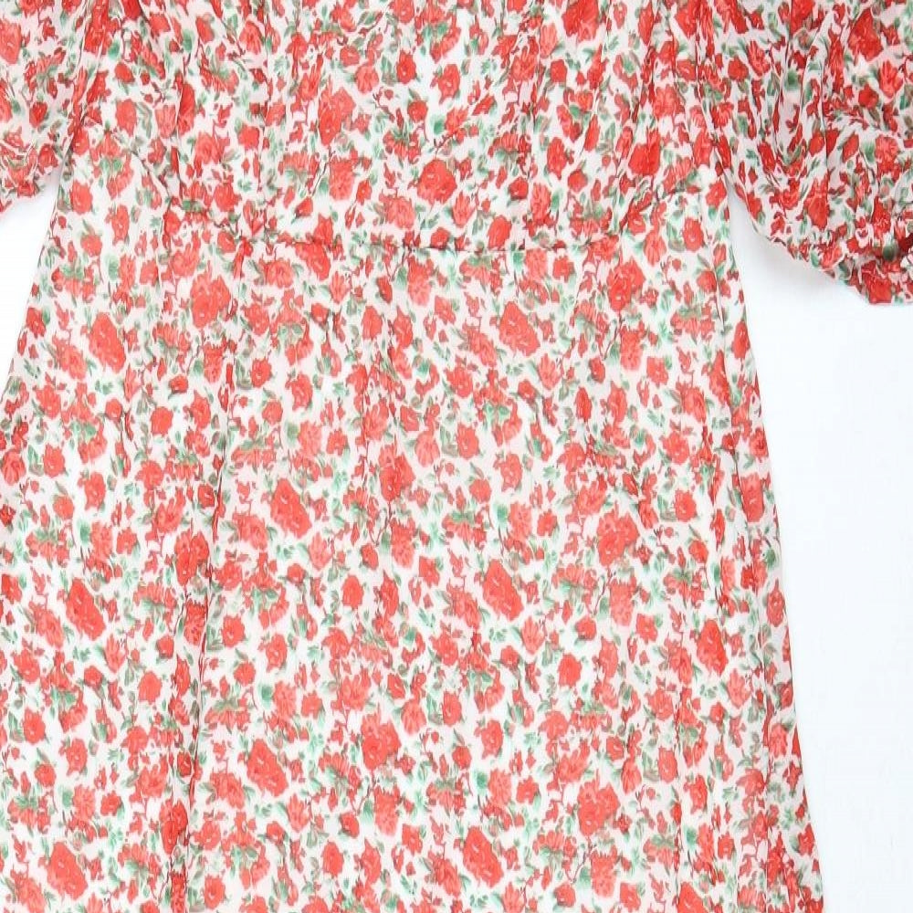 In the Style Womens Red Floral Polyester A-Line Size 10 Off the Shoulder Pullover