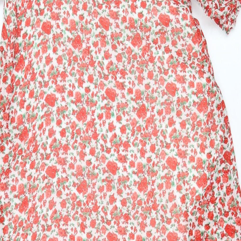 In the Style Womens Red Floral Polyester A-Line Size 10 Off the Shoulder Pullover