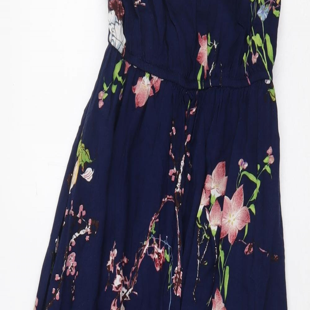 Atmosphere Womens Blue Floral Viscose Maxi Size 10 V-Neck Pullover - Built in Under Short, Front Slit