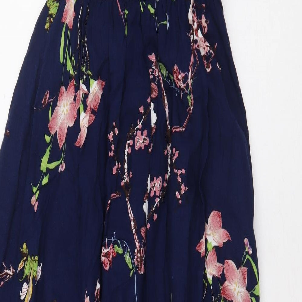 Atmosphere Womens Blue Floral Viscose Maxi Size 10 V-Neck Pullover - Built in Under Short, Front Slit