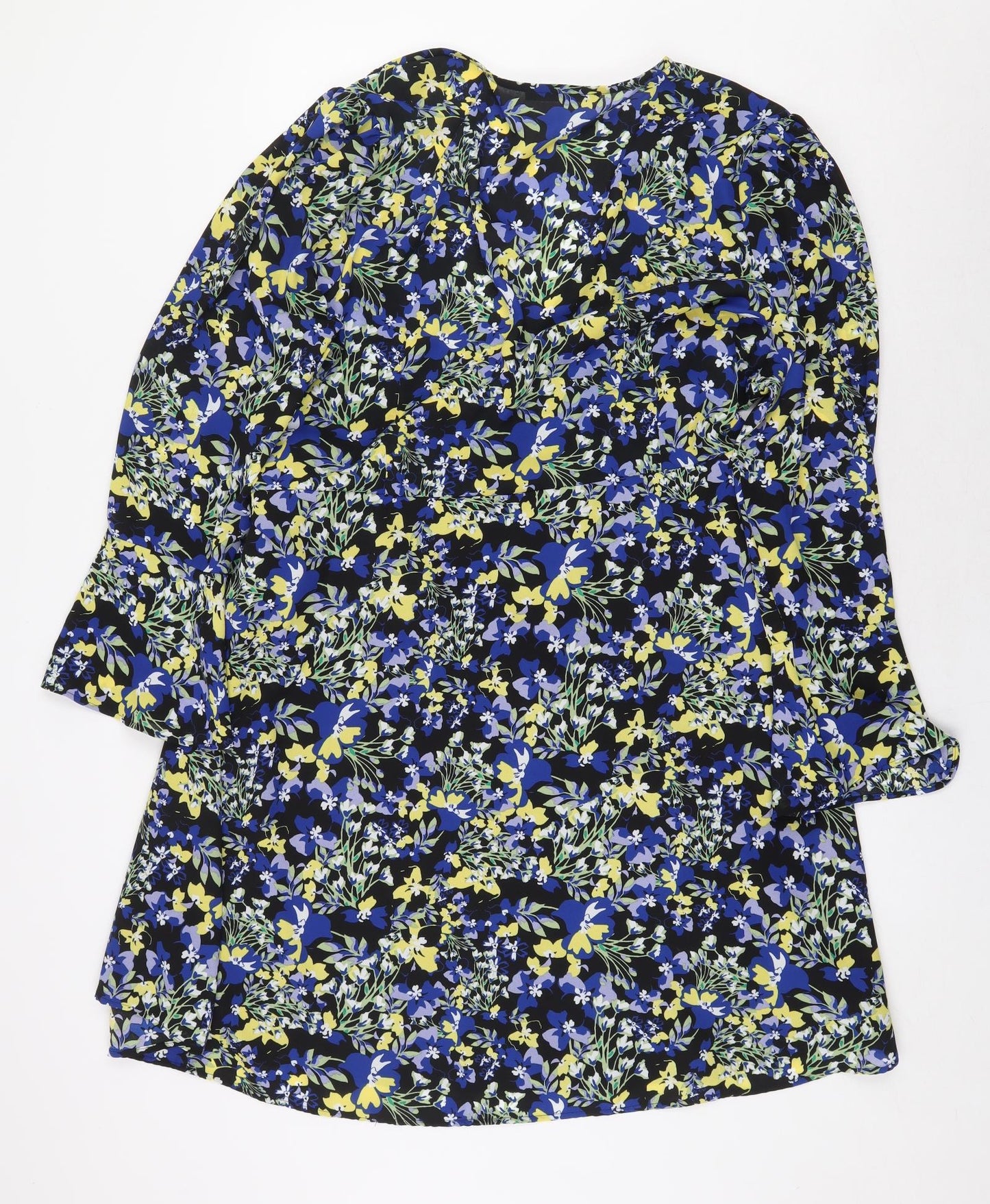 Marks and Spencer Womens Black Floral Polyester Wrap Dress Size 20 V-Neck Tie
