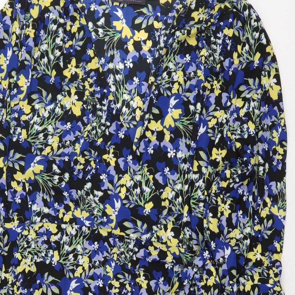 Marks and Spencer Womens Black Floral Polyester Wrap Dress Size 20 V-Neck Tie