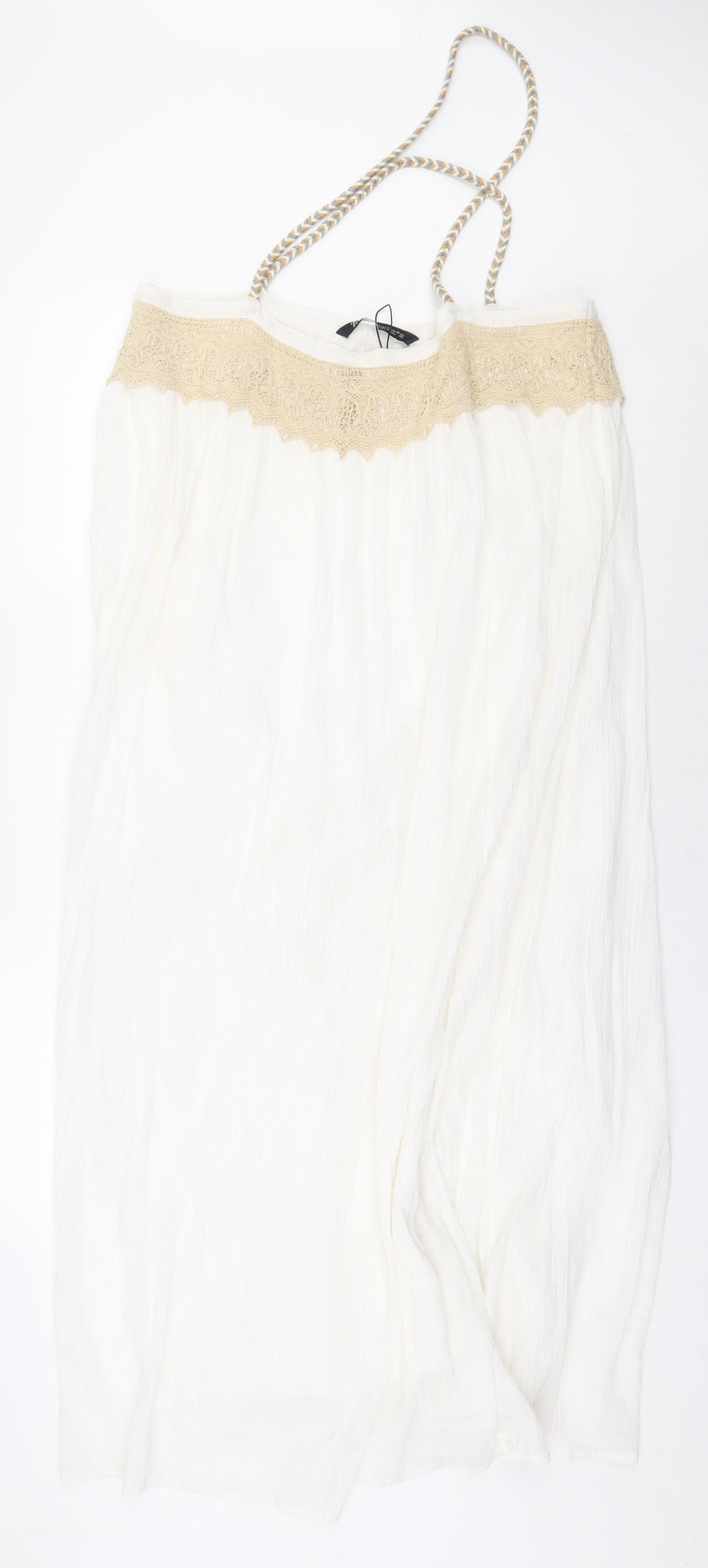 Zara Womens White 100% Cotton Sheath Size M Off the Shoulder Pullover - Lace Detail