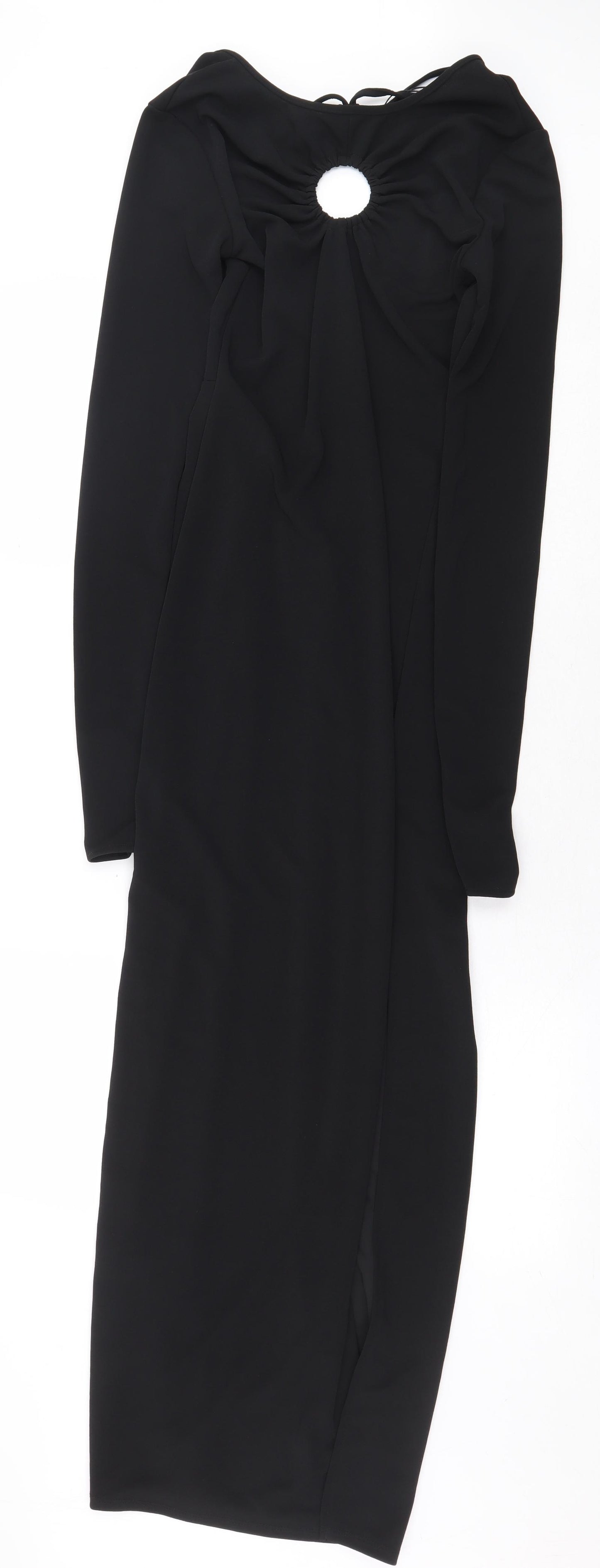 Zara Womens Black Polyester Ball Gown Size S Boat Neck Tie