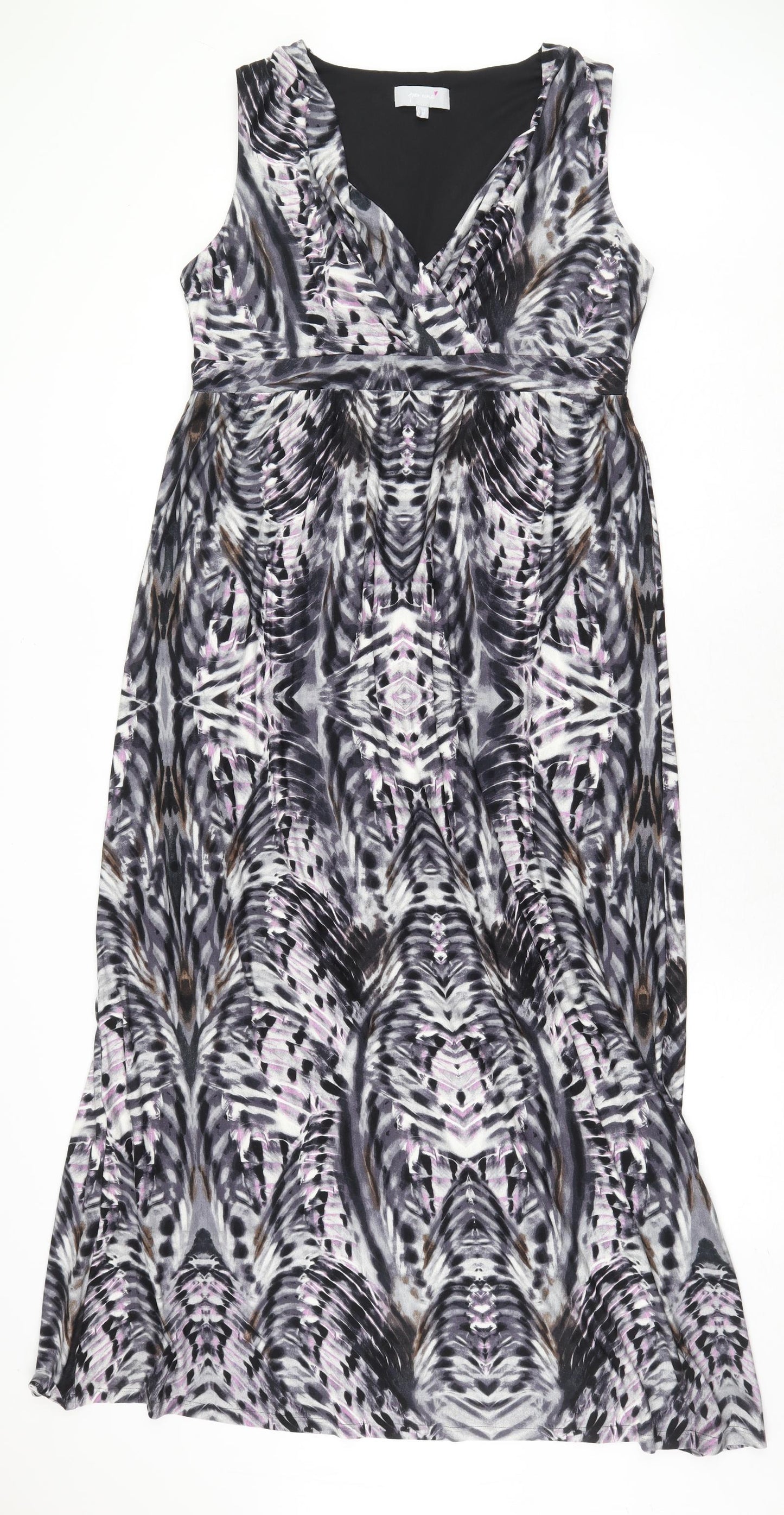 Per Una Womens Grey Animal Print Viscose Maxi Size 14 V-Neck Pullover