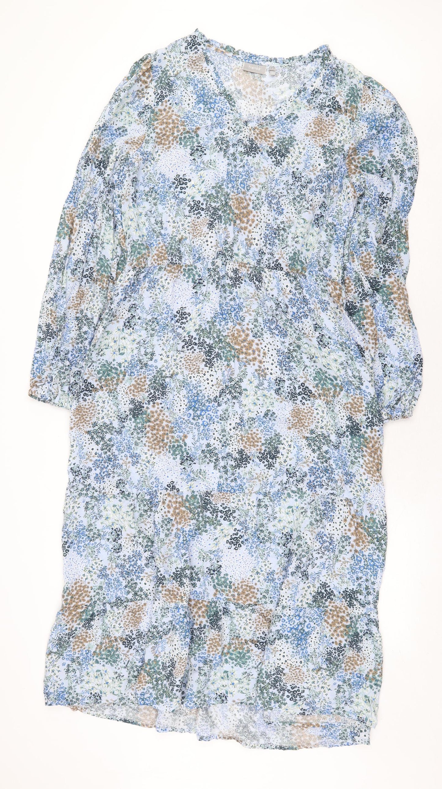 Fransa Womens Blue Floral Viscose Maxi Size M V-Neck Pullover