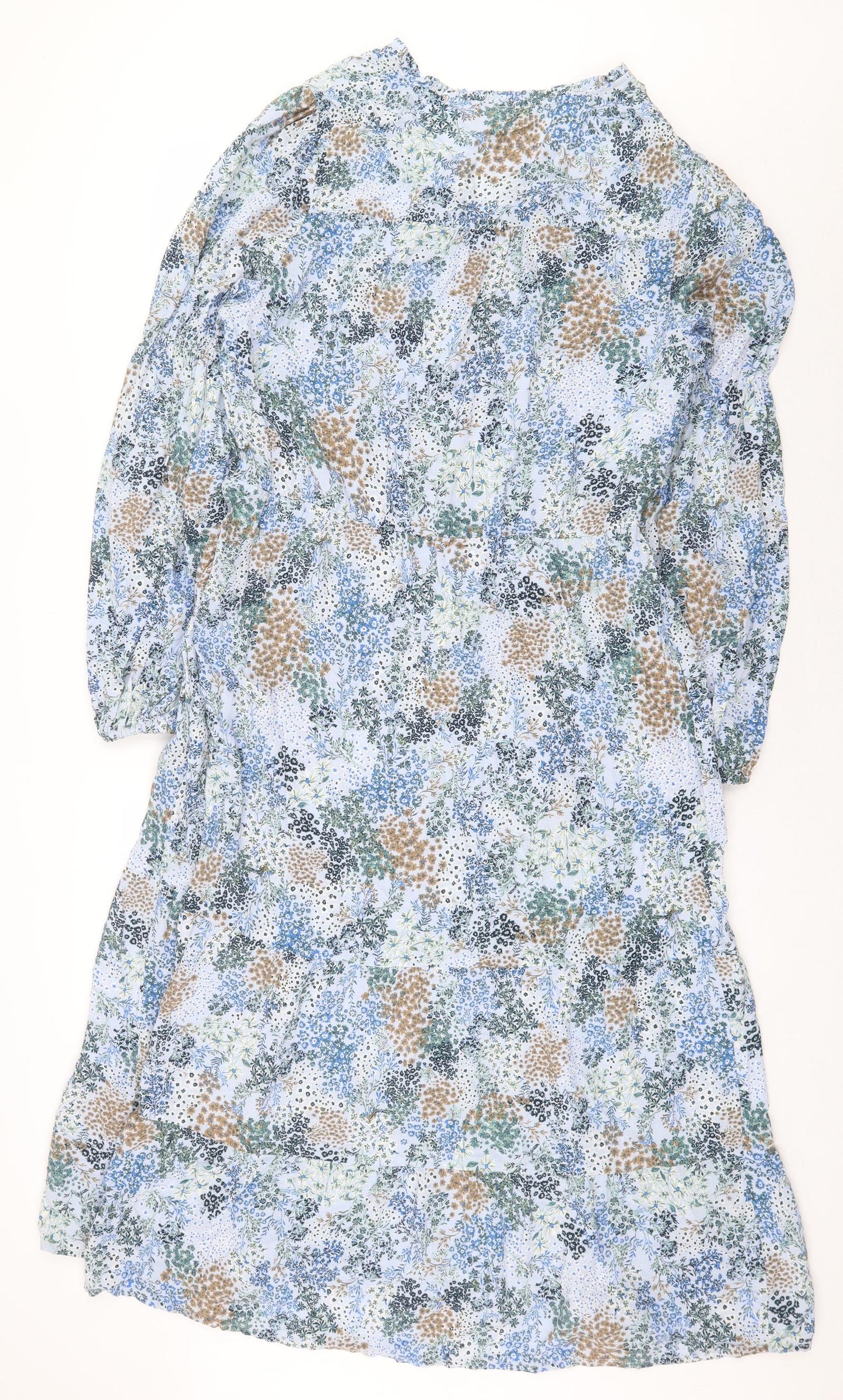 Fransa Womens Blue Floral Viscose Maxi Size M V-Neck Pullover