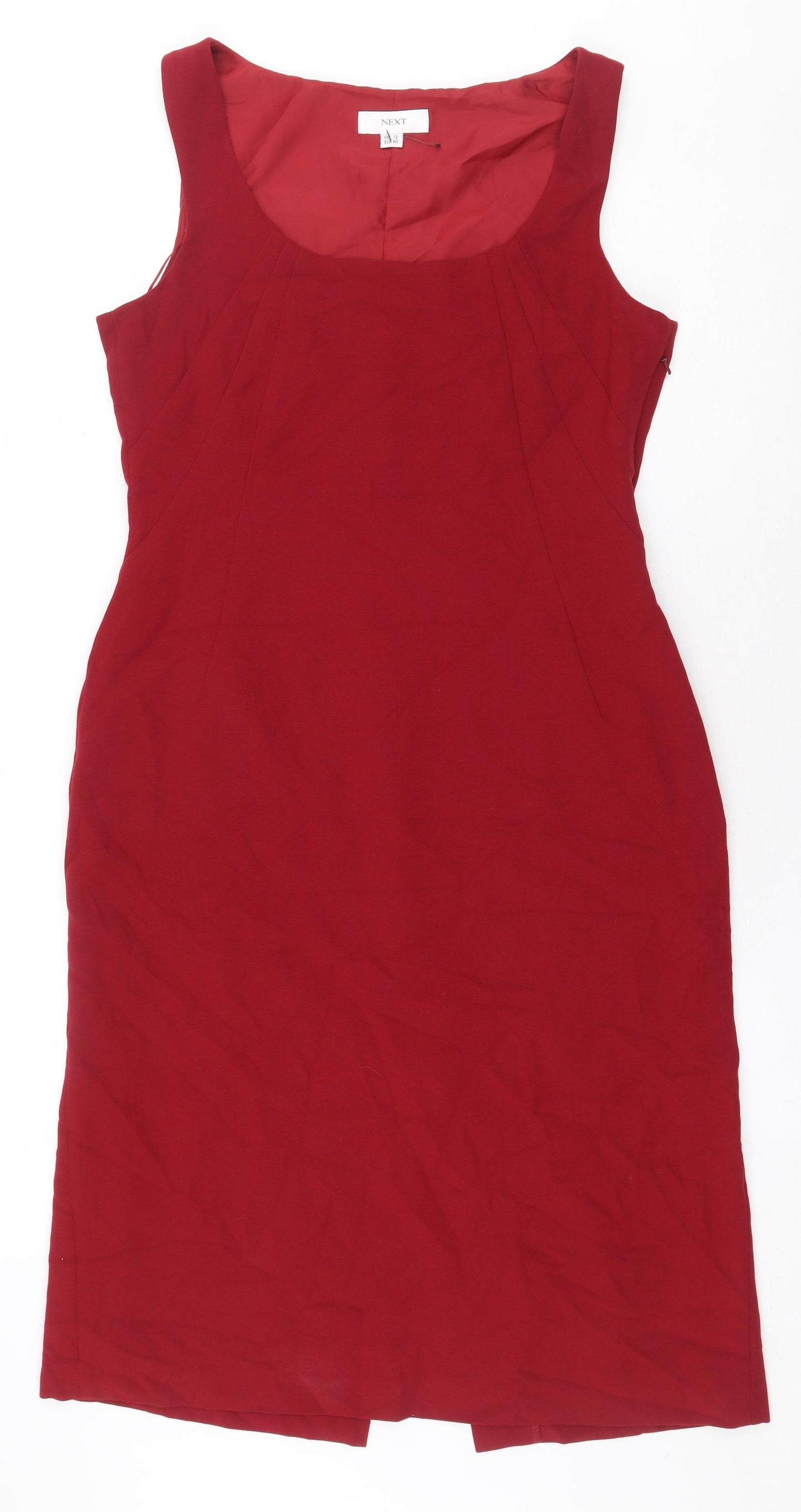NEXT Womens Red Polyester Sheath Size 12 Scoop Neck Zip