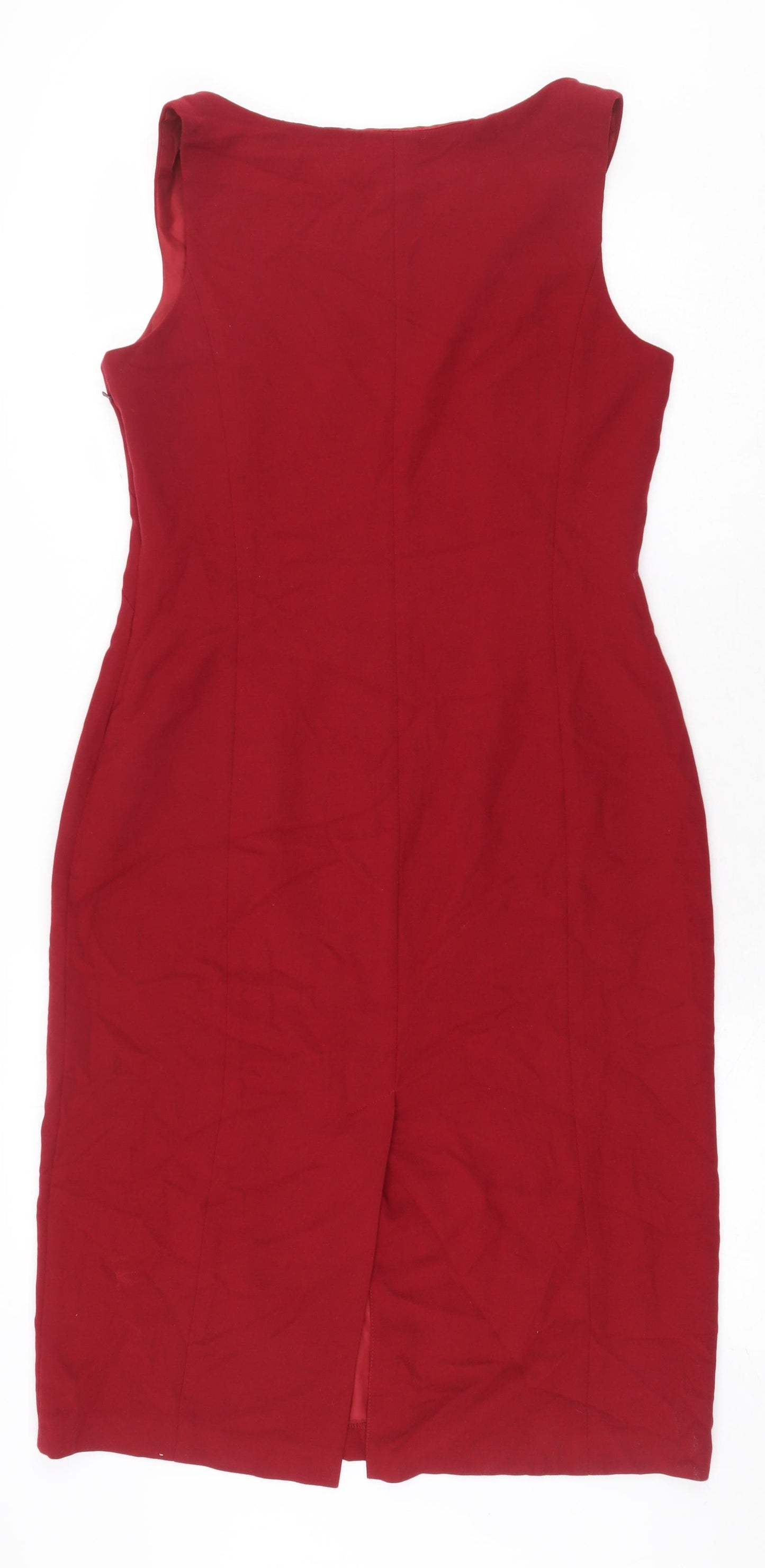 NEXT Womens Red Polyester Sheath Size 12 Scoop Neck Zip