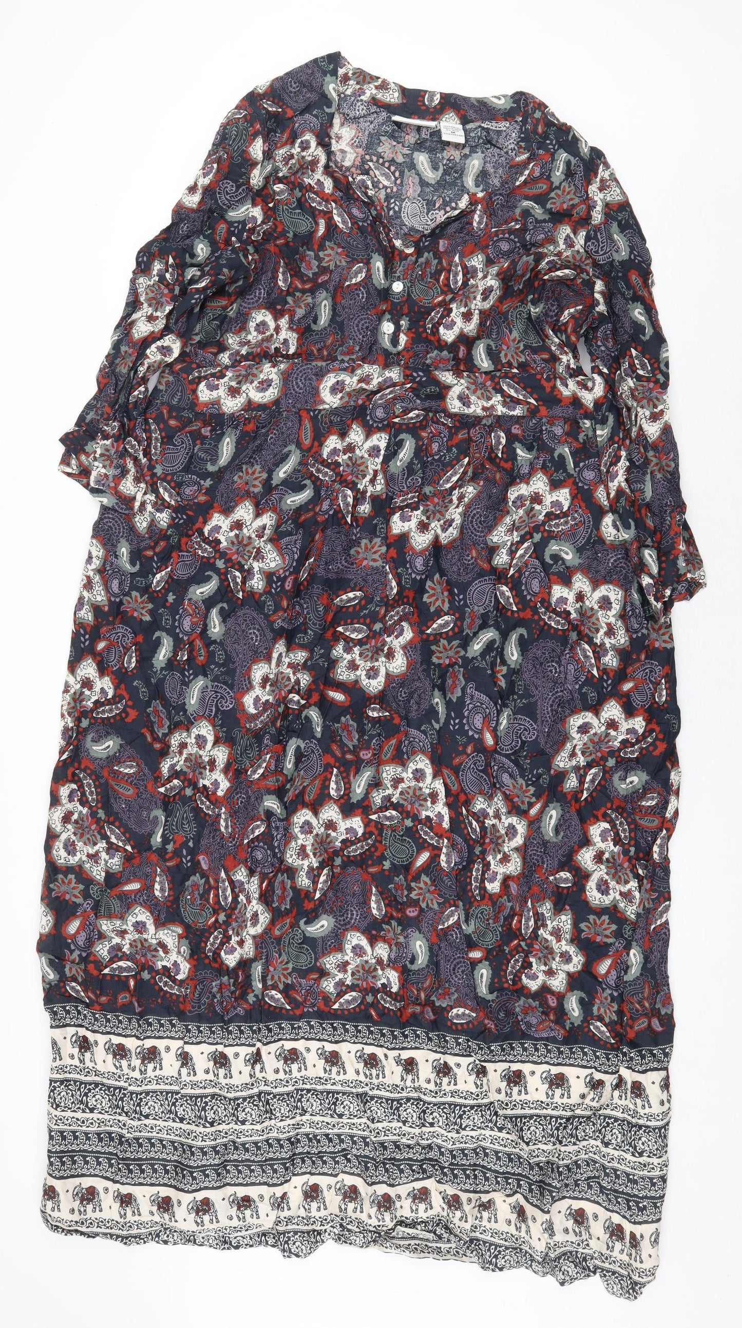 The Vermont Country Store Womens Multicoloured Paisley Rayon Kaftan Size M V-Neck Pullover