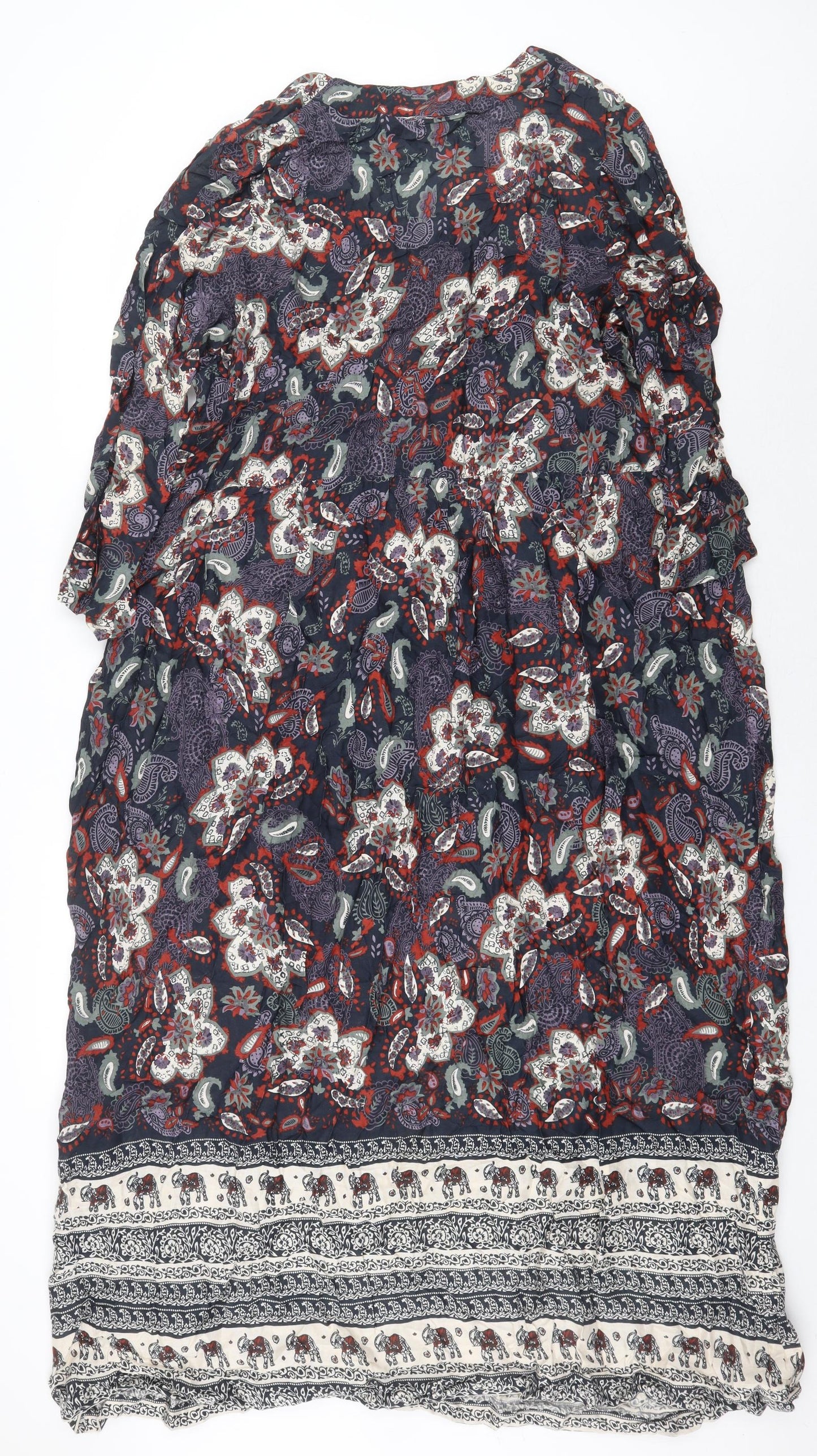 The Vermont Country Store Womens Multicoloured Paisley Rayon Kaftan Size M V-Neck Pullover