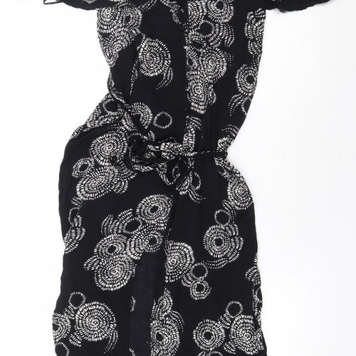 River Island Womens Black Geometric Viscose Maxi Size 8 Off the Shoulder Pullover - Slit