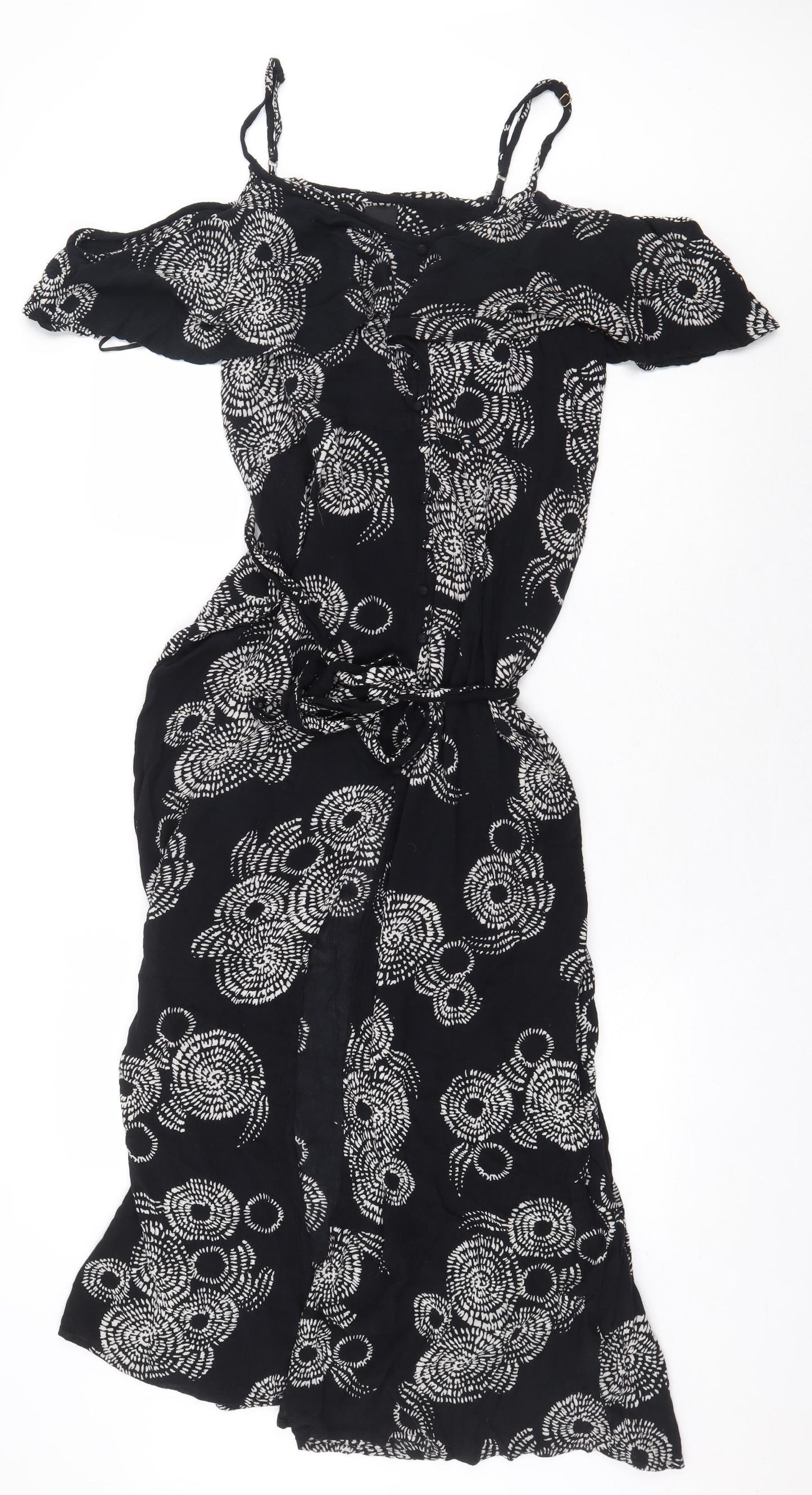 River Island Womens Black Geometric Viscose Maxi Size 8 Off the Shoulder Pullover - Slit