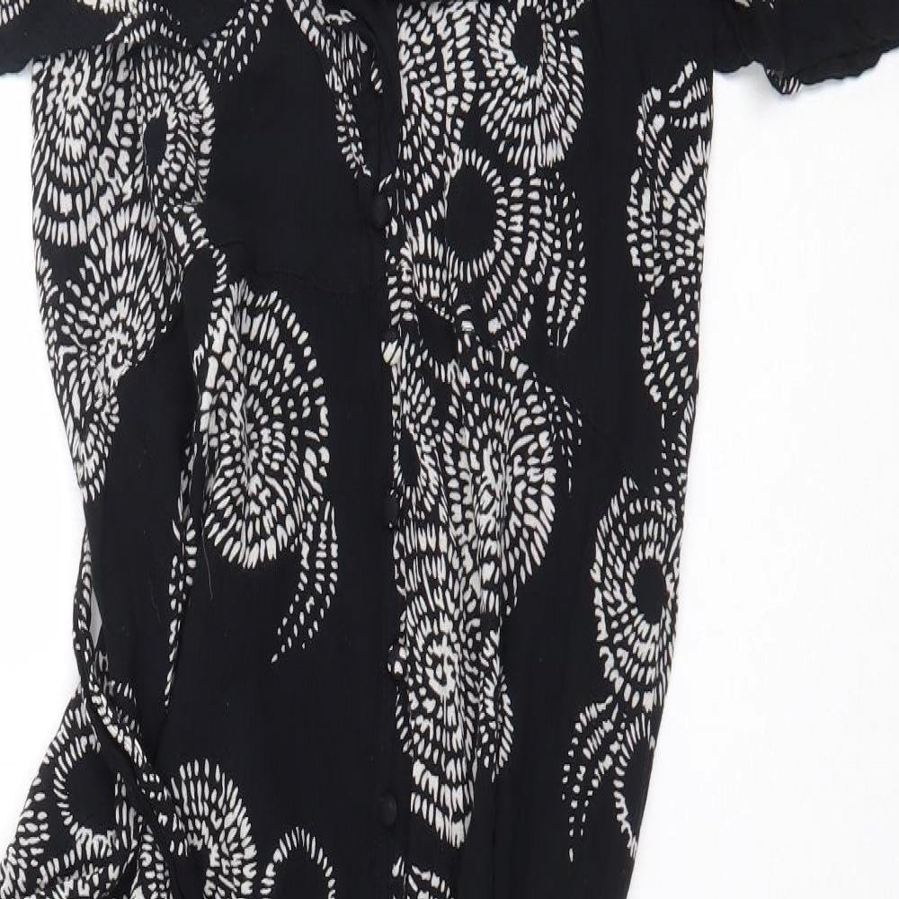 River Island Womens Black Geometric Viscose Maxi Size 8 Off the Shoulder Pullover - Slit