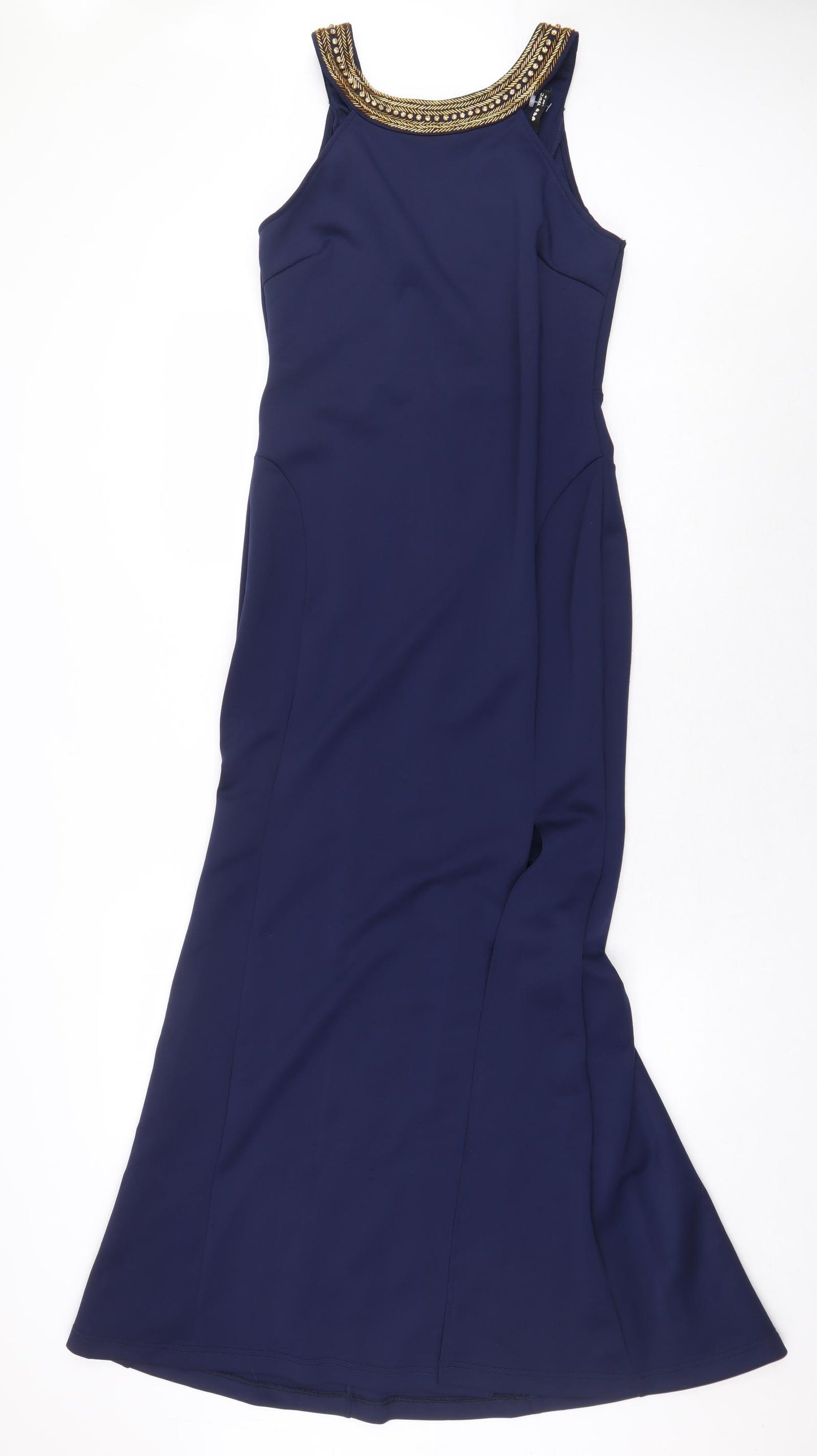 TFNC London Womens Blue Polyester Ball Gown Size 12 Scoop Neck Zip - Embellished Neckline