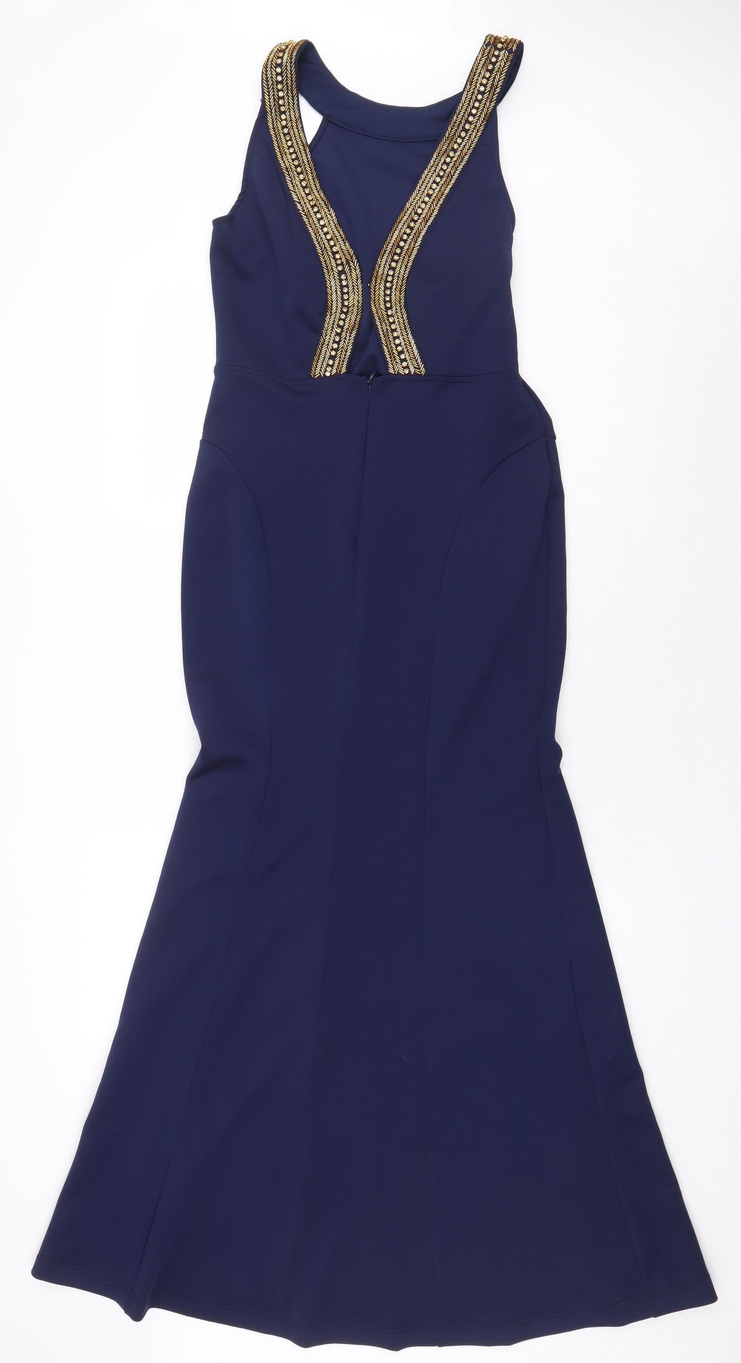 TFNC London Womens Blue Polyester Ball Gown Size 12 Scoop Neck Zip - Embellished Neckline