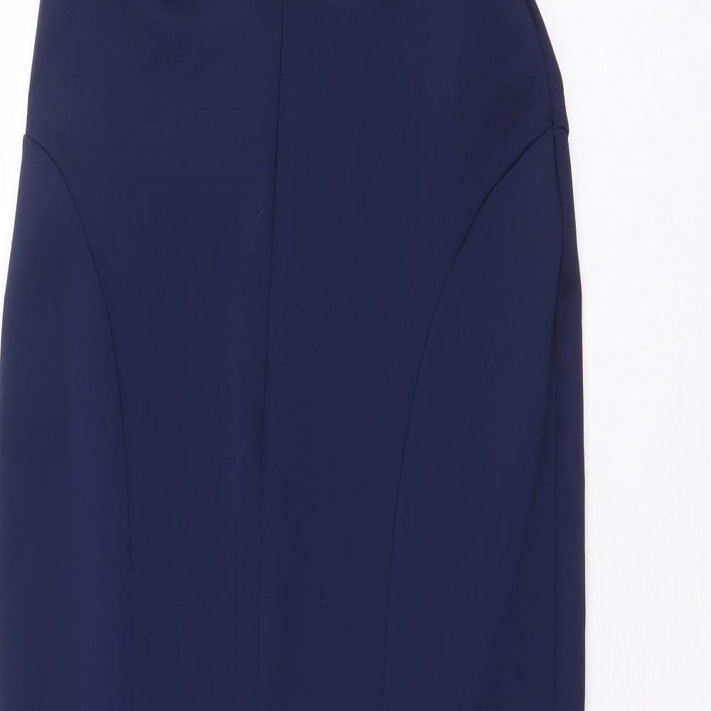 TFNC London Womens Blue Polyester Ball Gown Size 12 Scoop Neck Zip - Embellished Neckline