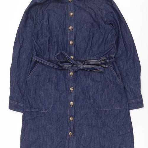 Papaya Womens Blue 100% Cotton Shirt Dress Size 16 Collared Button