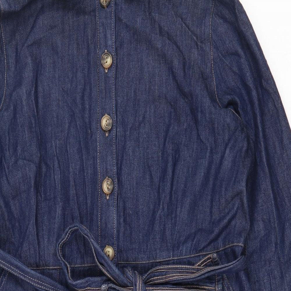 Papaya Womens Blue 100% Cotton Shirt Dress Size 16 Collared Button