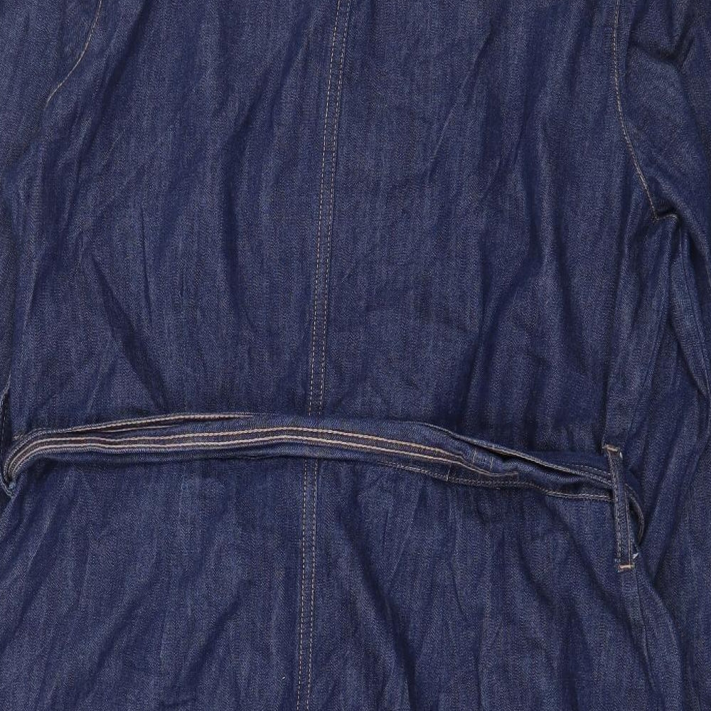 Papaya Womens Blue 100% Cotton Shirt Dress Size 16 Collared Button