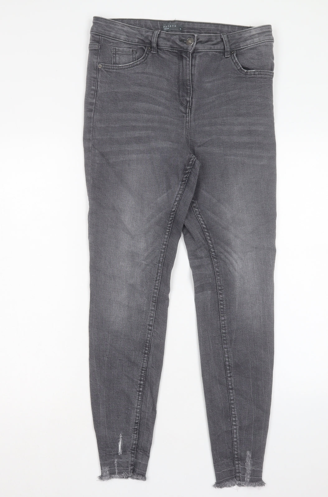 Papaya Womens Grey Cotton Skinny Jeans Size 14 L29 in Regular Button