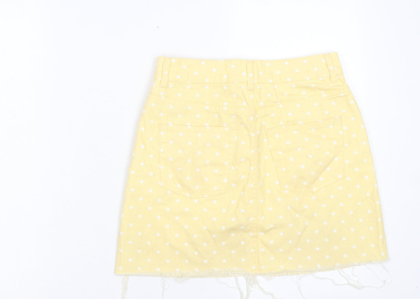 Topshop Womens Yellow Polka Dot Cotton A-Line Skirt Size 8 Button