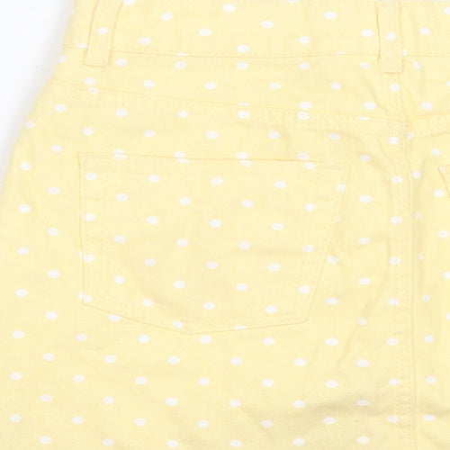 Topshop Womens Yellow Polka Dot Cotton A-Line Skirt Size 8 Button
