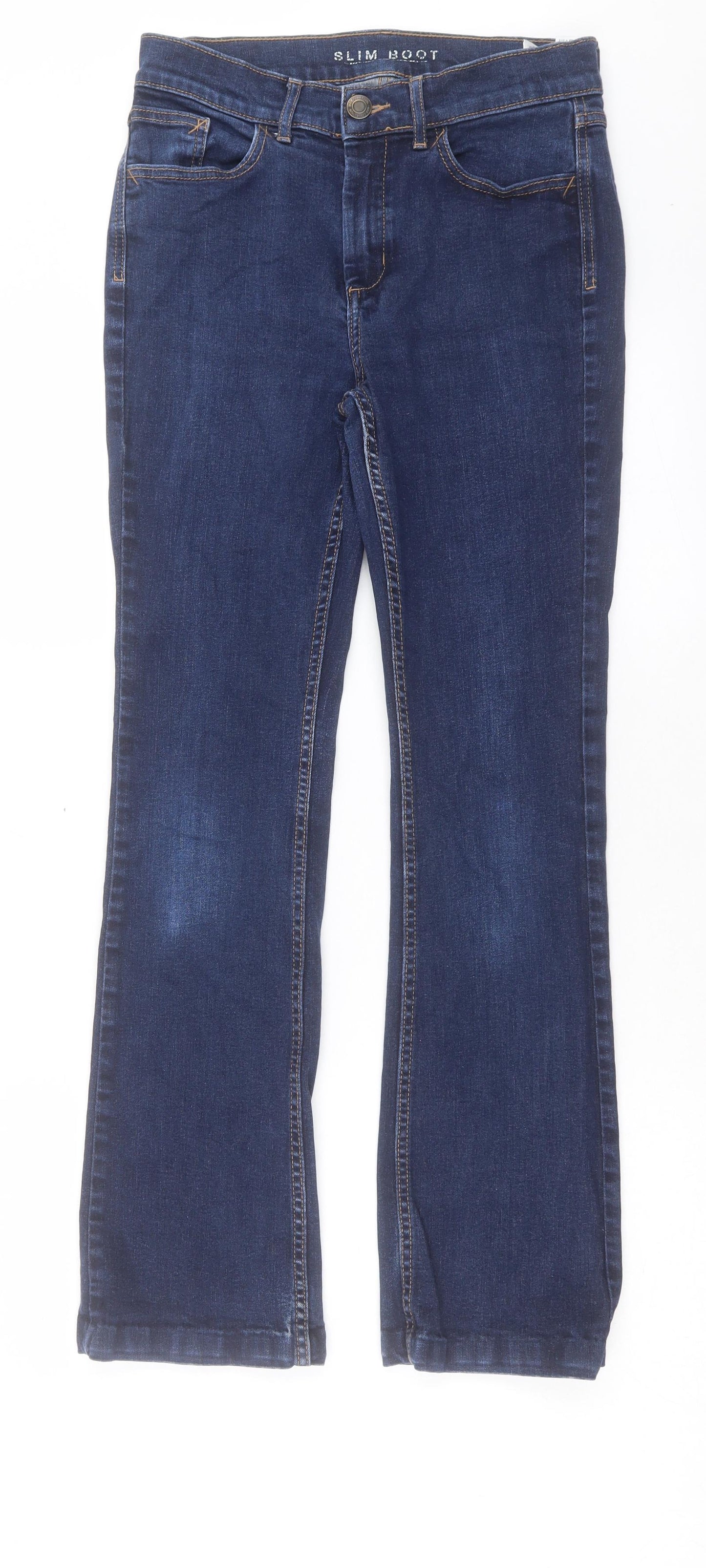 Marks and Spencer Womens Blue Cotton Bootcut Jeans Size 10 L30 in Regular Button