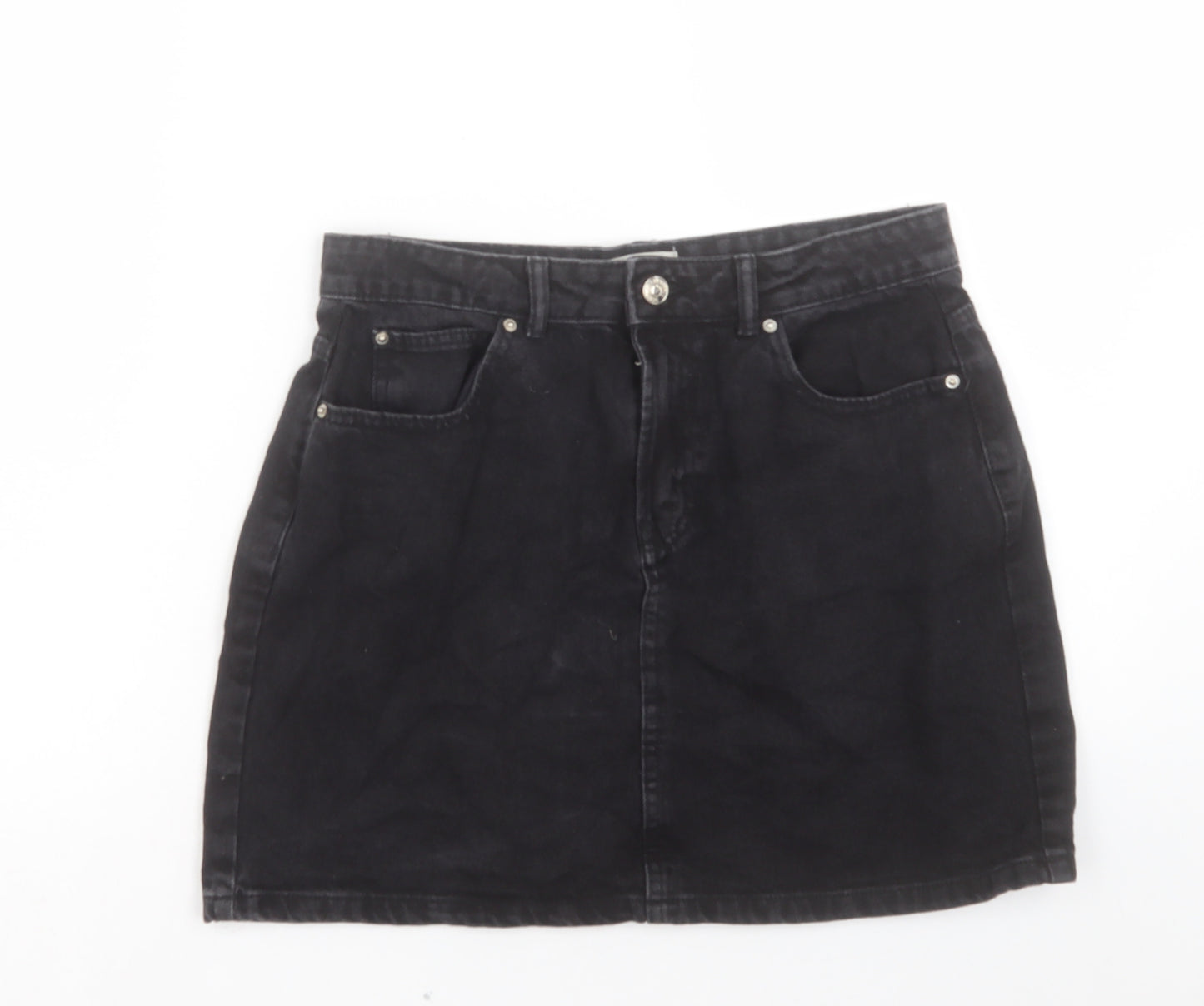 Denim & Co. Womens Black Cotton A-Line Skirt Size 12 Button