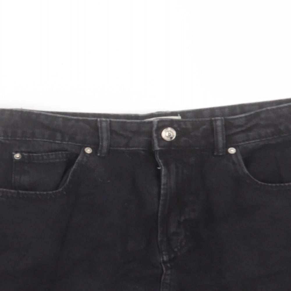 Denim & Co. Womens Black Cotton A-Line Skirt Size 12 Button