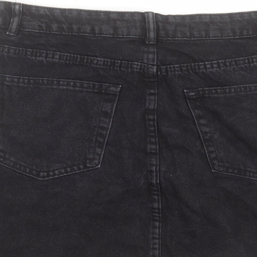 Denim & Co. Womens Black Cotton A-Line Skirt Size 12 Button