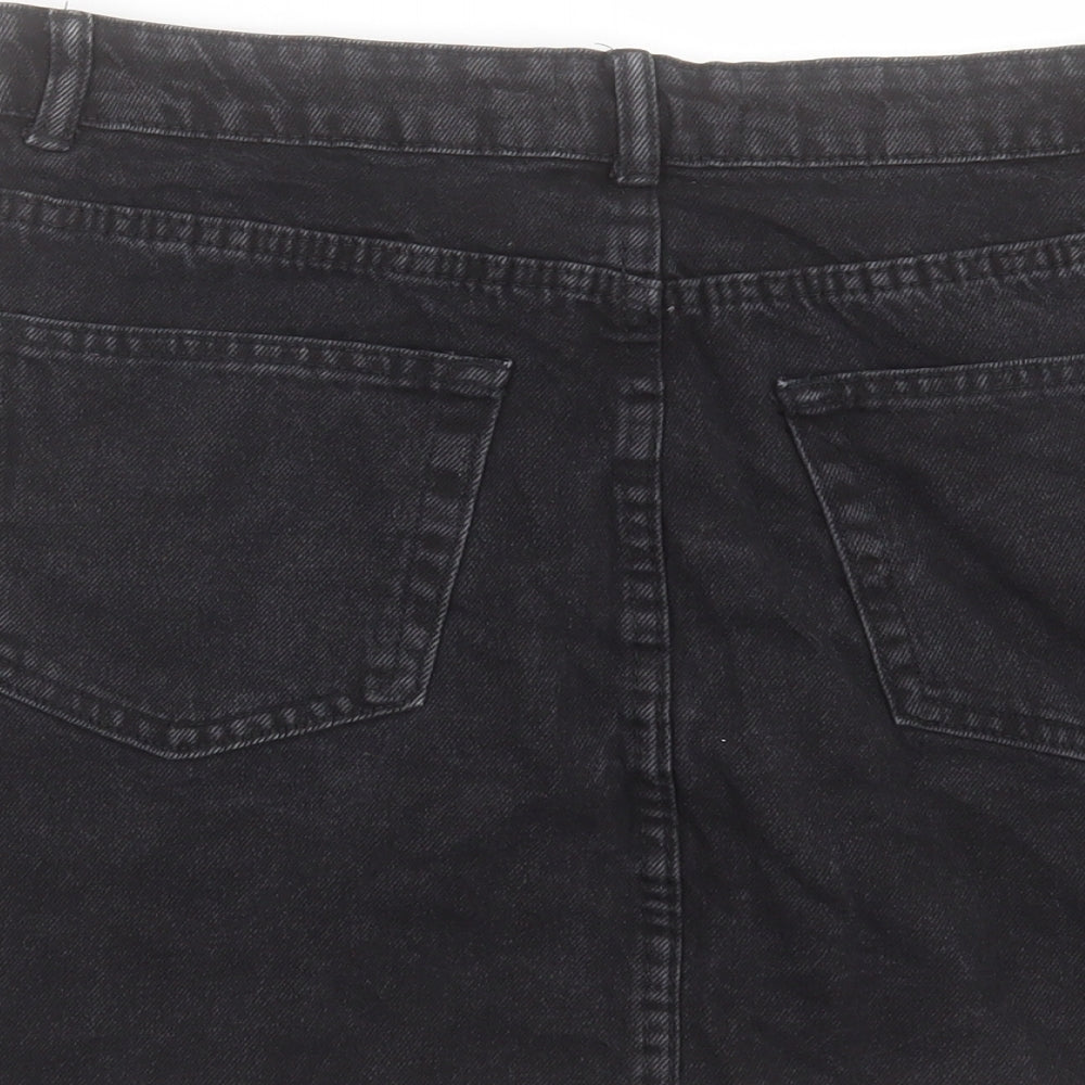 Denim & Co. Womens Black Cotton A-Line Skirt Size 12 Button