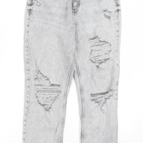 Denim & Co. Womens Grey Cotton Straight Jeans Size 12 L27 in Regular Button