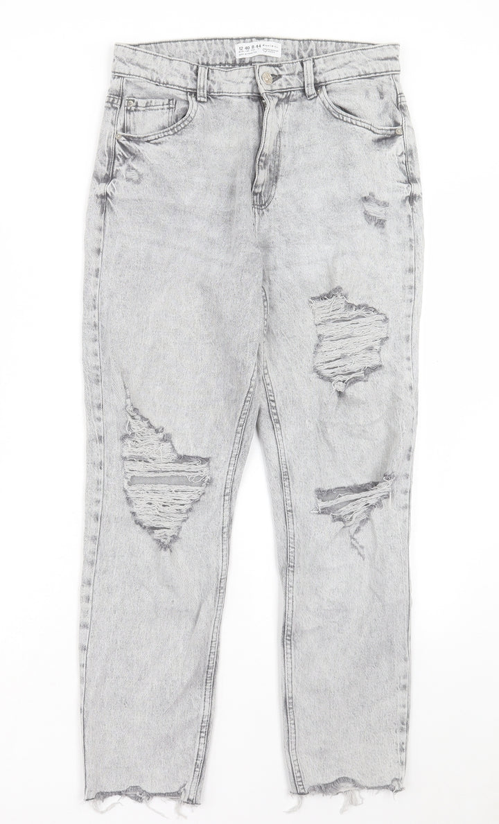Denim & Co. Womens Grey Cotton Straight Jeans Size 12 L27 in Regular Button