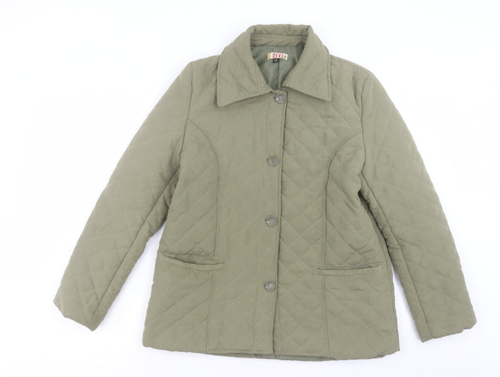 Dixie Womens Green Quilted Coat Size 16 Button