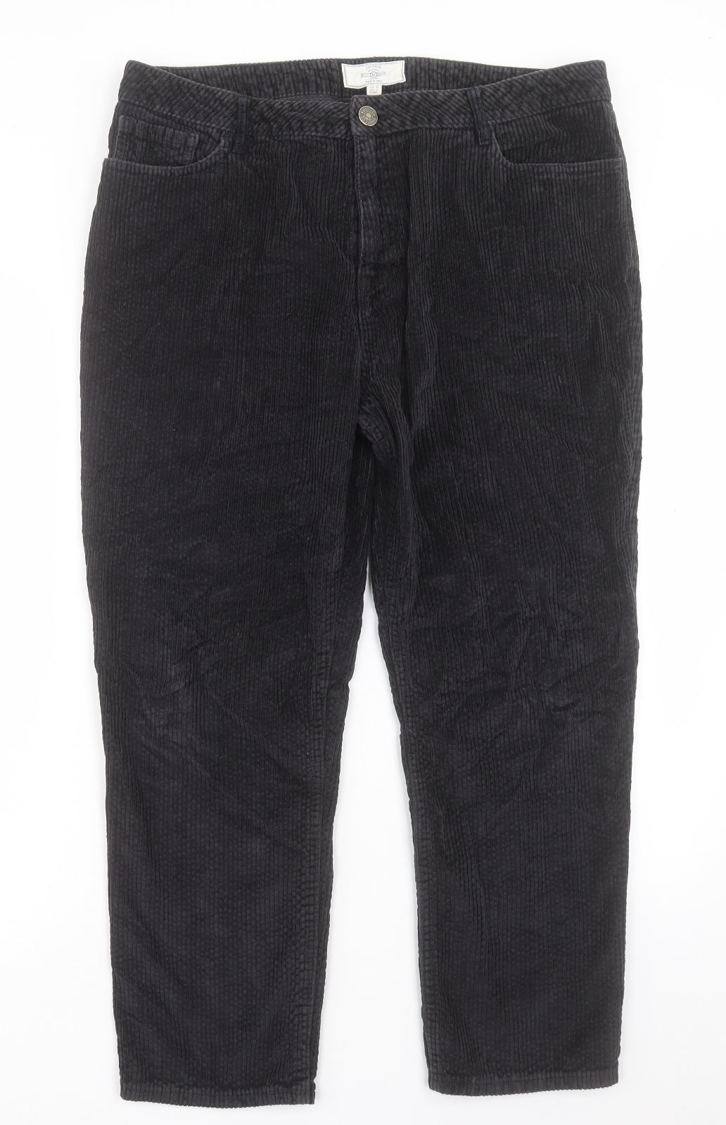 Fat Face Womens Black Cotton Trousers Size 14 L25 in Regular Button