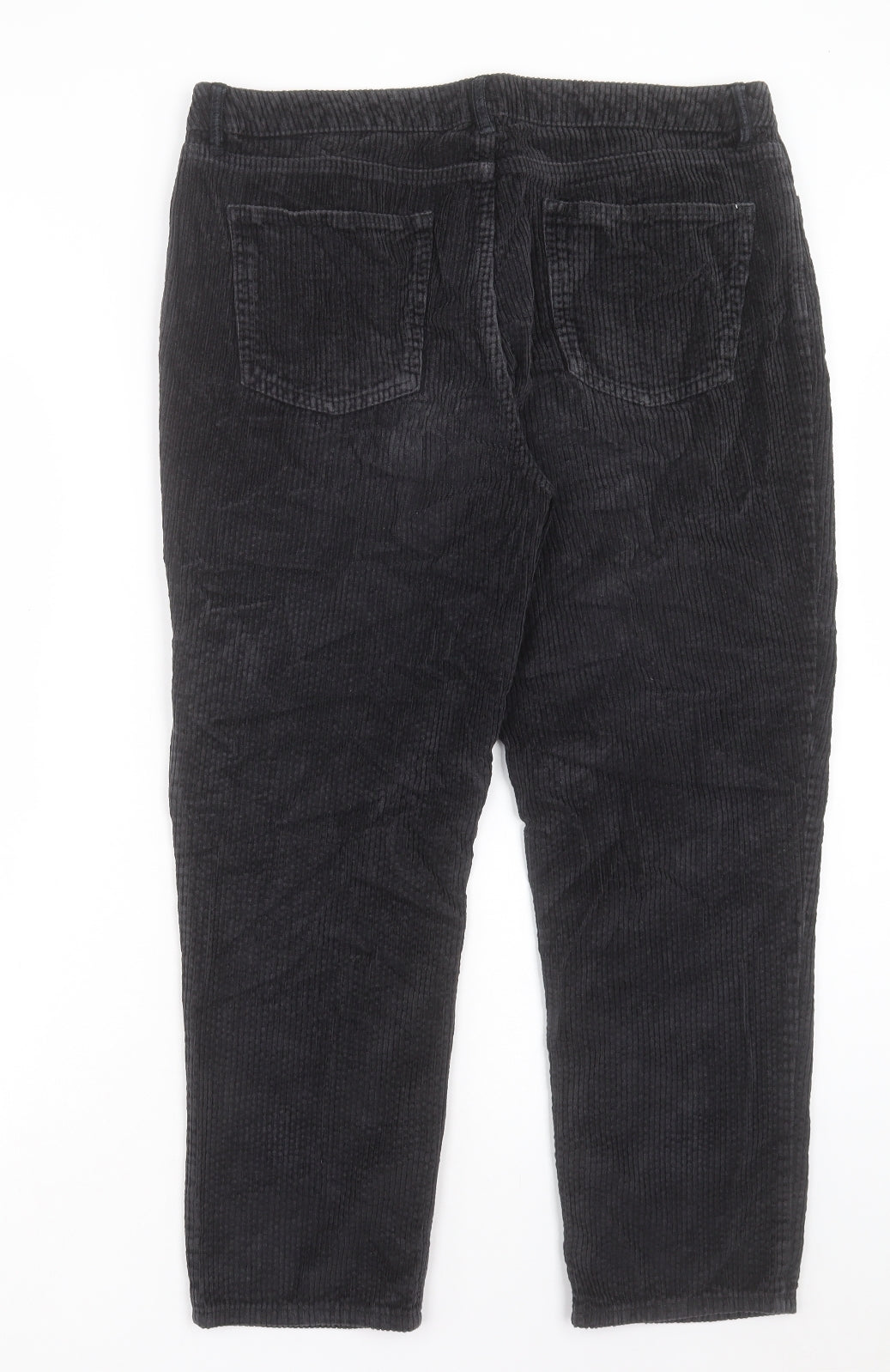 Fat Face Womens Black Cotton Trousers Size 14 L25 in Regular Button