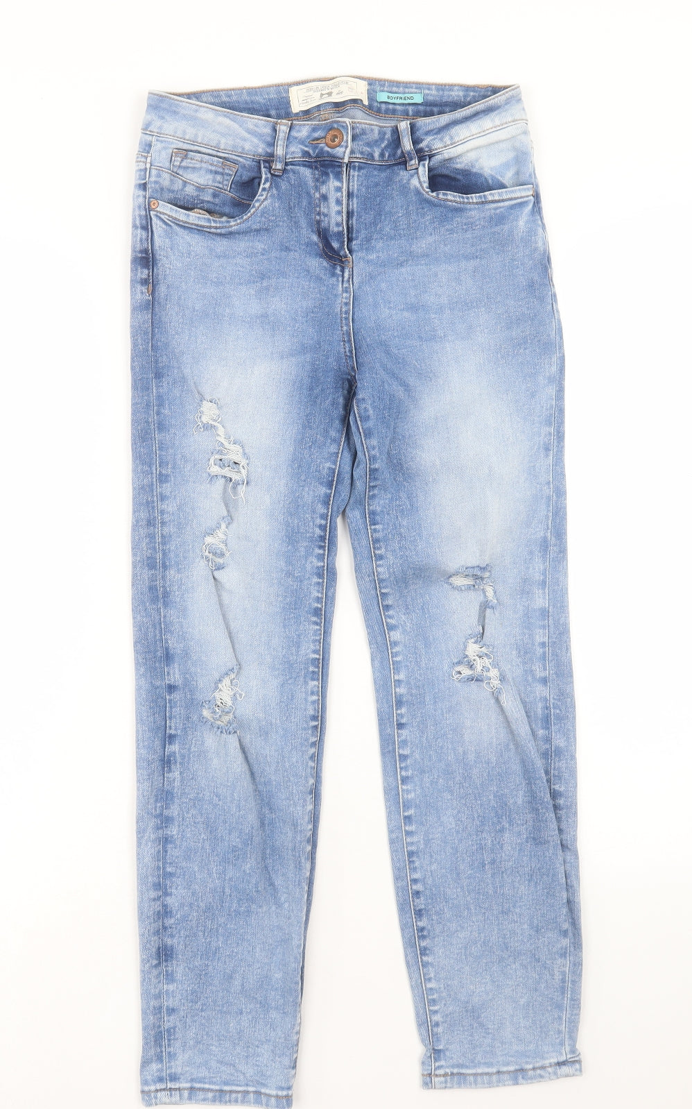 Matalan Womens Blue Cotton Boyfriend Jeans Size 10 L26 in Regular Button