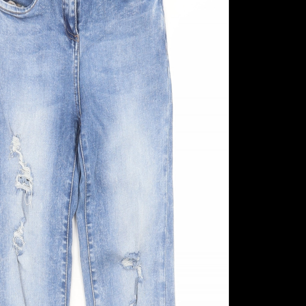 Matalan Womens Blue Cotton Boyfriend Jeans Size 10 L26 in Regular Button