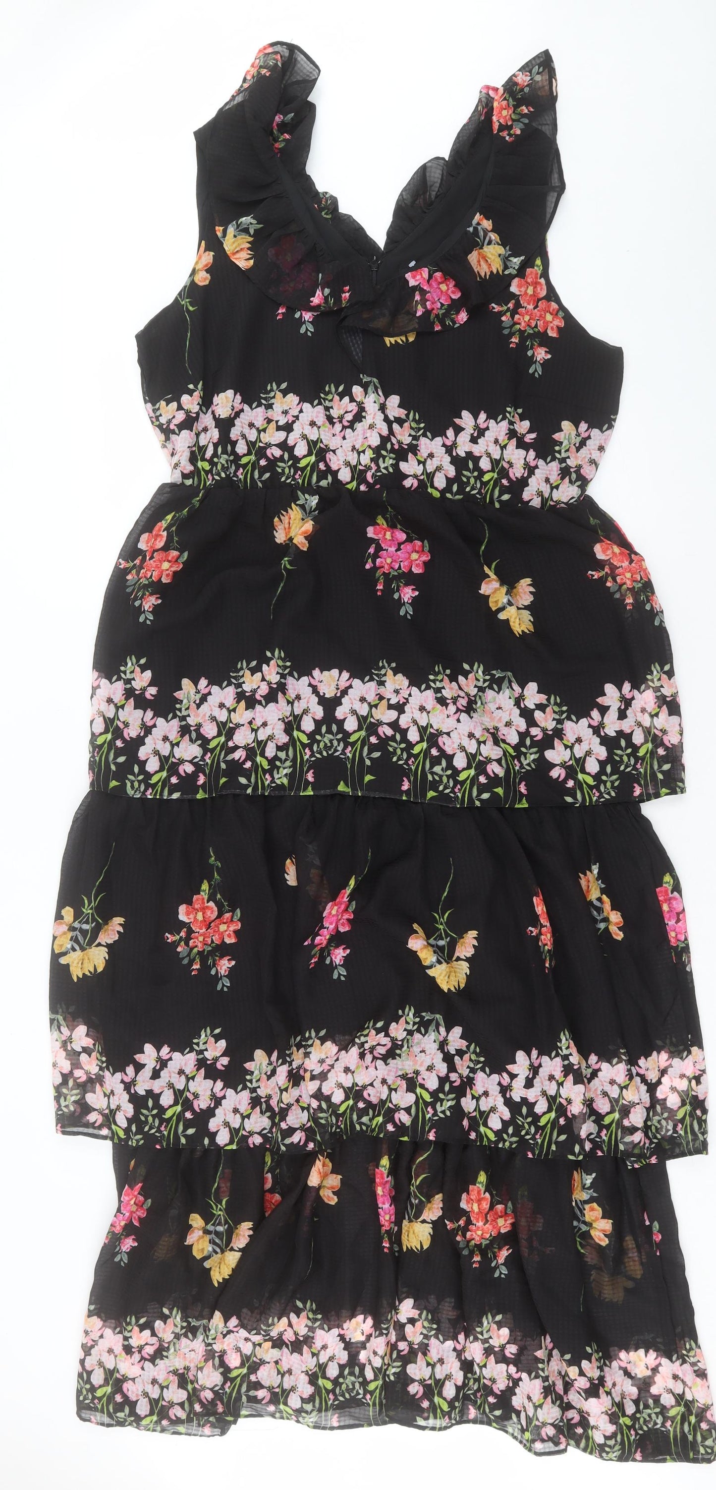 Simply Be Womens Multicoloured Floral Polyester A-Line Size 16 V-Neck Zip